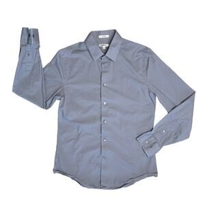 EXPRESS Gray Fitted Stretch Long Sleeve Button Front Dress Shirt Men’s